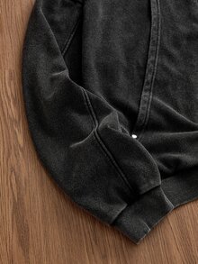 SWAVVY 男士針織時尚日常青年休閒寬鬆版型英文刺繡長袖連帽衫 - 黑色 - 查看 3