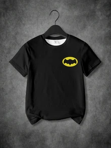 BATMAN X SHEIN 小男孩休閒印花拼接圓領短袖T恤，適合日常穿著 - 白色 - 查看 2