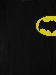 BATMAN X SHEIN 小男孩休閒印花拼接圓領短袖T恤，適合日常穿著 - 白色 - 查看 4