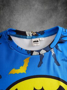 BATMAN X SHEIN 85th Tween Boys X 85th Anniversary Graphic Print Short Sleeve Fitted Loungewear - Blue - View 3