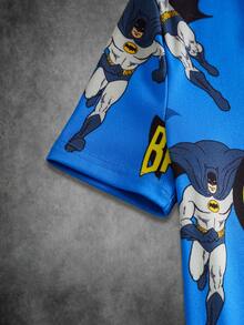 BATMAN X SHEIN 85th Tween Boys X 85th Anniversary Graphic Print Short Sleeve Fitted Loungewear - Blue - View 5