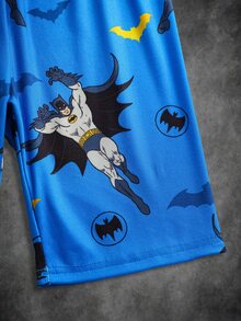 BATMAN X SHEIN 85th Tween Boys X 85th Anniversary Graphic Print Short Sleeve Fitted Loungewear - Blue - View 6