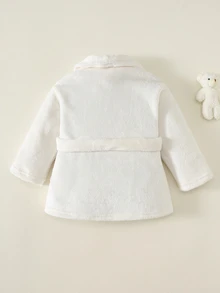 SHEIN 男女嬰兒/幼兒秋冬保暖內裡加厚舒適白色領睡袍浴袍，嬰兒睡衣/罩衫 - 白色 - 查看 3