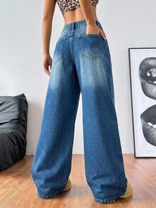 Coolane Women's High Waist Wide Leg Jeans, Casual Denim Pants - Medium Wash - View 4