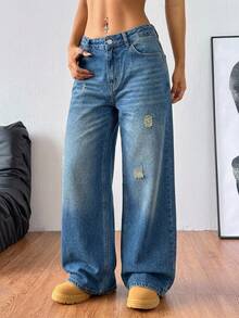 Coolane Women's High Waist Wide Leg Jeans, Casual Denim Pants - Medium Wash - View 5