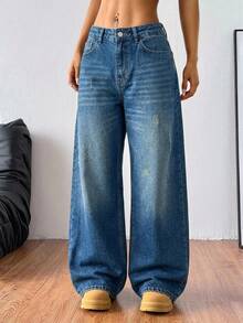 Coolane Women's High Waist Wide Leg Jeans, Casual Denim Pants - Medium Wash - View 3