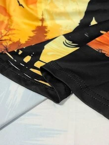 Lalippa Halloween Party Witch Full Print Asymmetric Neck Long Sleeve Top For Women - Multicolor - View 3
