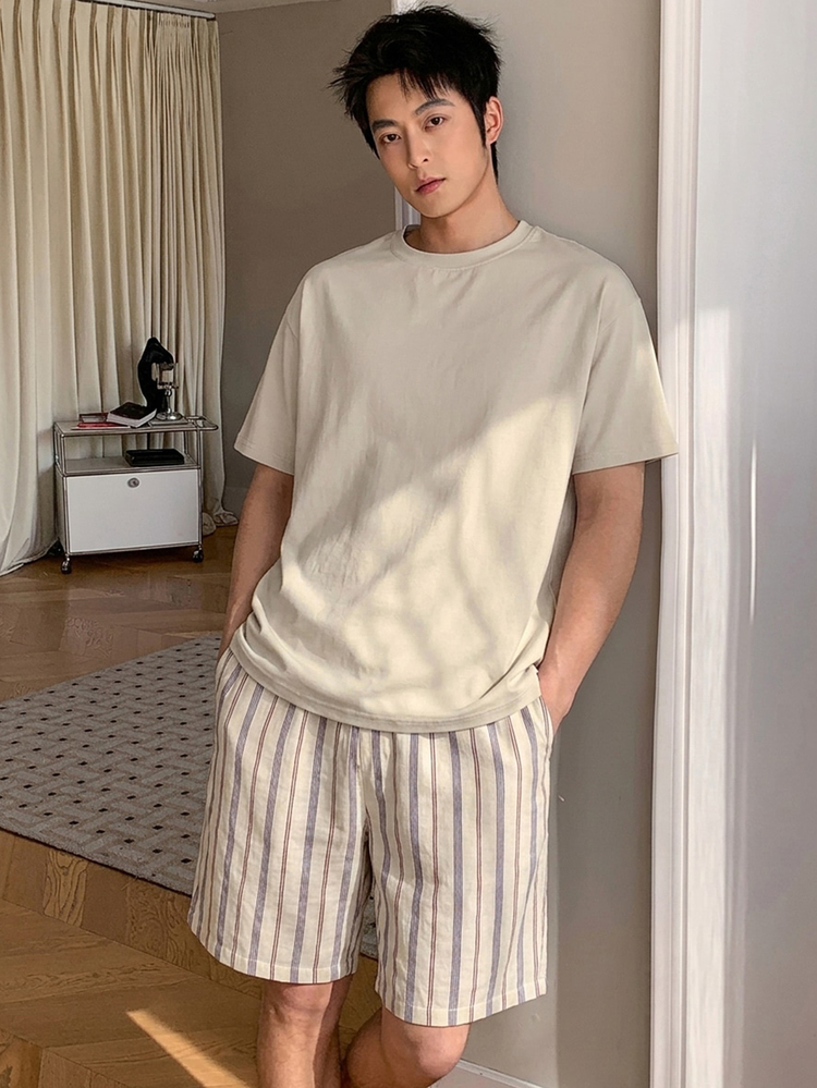 DAZY Men's Summer T-Shirt And Striped Shorts Pajama Set - Multicolor - View 6