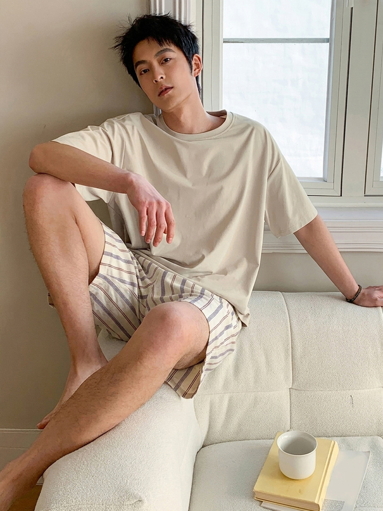 DAZY Men's Summer T-Shirt And Striped Shorts Pajama Set - Multicolor - View 7