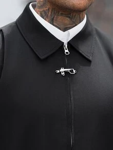 Manfinity CasualCool 男士黑色翻領功能扣夾克，美式寬鬆落肩設計休閒外套 - 黑色 - 查看 7