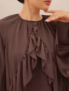 Graceveil Women's Chiffon Ruffle Flare Sleeve And Long Skirt Set Dinner Party Coffee Brown Autumn Modest Elegant, Round Neck Fall - Brown - View 3