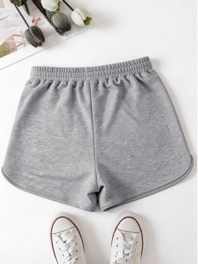 SHEIN Sparklyn Tween Girl Drawstring Waist Casual Versatile Daily Shorts,34%Cotton,High Waist Ribbed Bow Decor Knitted Grey Shorts,Cute,1 Random Piece,Autumn Outfit