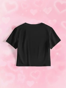 THE POWERPUFF GIRLS X SHEIN Women's Cartoon Print Round Neck Short Sleeve Casual Y2k Streetwear Slim Fit T-Shirt Everyday Night Out Black Summer - White - View 4
