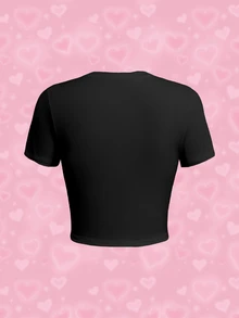 THE POWERPUFF GIRLS X SHEIN Women's Cartoon Print Round Neck Short Sleeve Casual Y2k Streetwear Slim Fit T-Shirt Everyday Night Out Black Summer - White - View 2