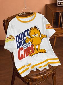 GARFIELD | SHEIN 大尺碼夏季休閒卡通印花短袖T恤 - 白色 - 查看 1