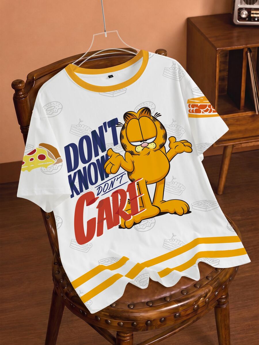 GARFIELD | SHEIN 大尺碼夏季休閒卡通印花短袖T恤 - 白色 - 查看 1