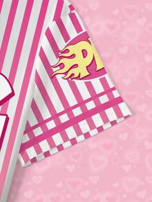 THE POWERPUFF GIRLS X SHEIN 女款條紋字母卡通印花休閒日常短袖T恤 - 白色 - 查看 4