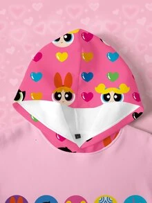 THE POWERPUFF GIRLS X SHEIN 女款卡通印花長袖休閒抽繩連帽衛衣 - 白色 - 查看 5