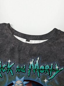Rick and Morty X SHEIN تي شيرت رجالي بطبعة حروف وأشكال - أبيض - مشاهدة 3