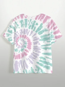 Rick and Morty X SHEIN Tie Dye Cartoon Graphic Short Sleeve Tee - White - View 8