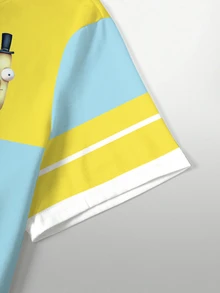 Rick and Morty X SHEIN 卡通與標語圖案拼色T恤 - 白色 - 查看 4