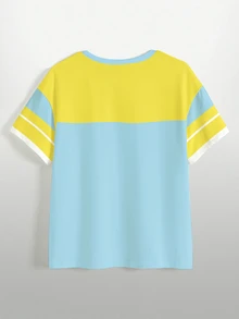 Rick and Morty X SHEIN 卡通與標語圖案拼色T恤 - 白色 - 查看 8
