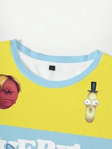 Rick and Morty X SHEIN 卡通與標語圖案拼色T恤 - 白色 - 查看 3