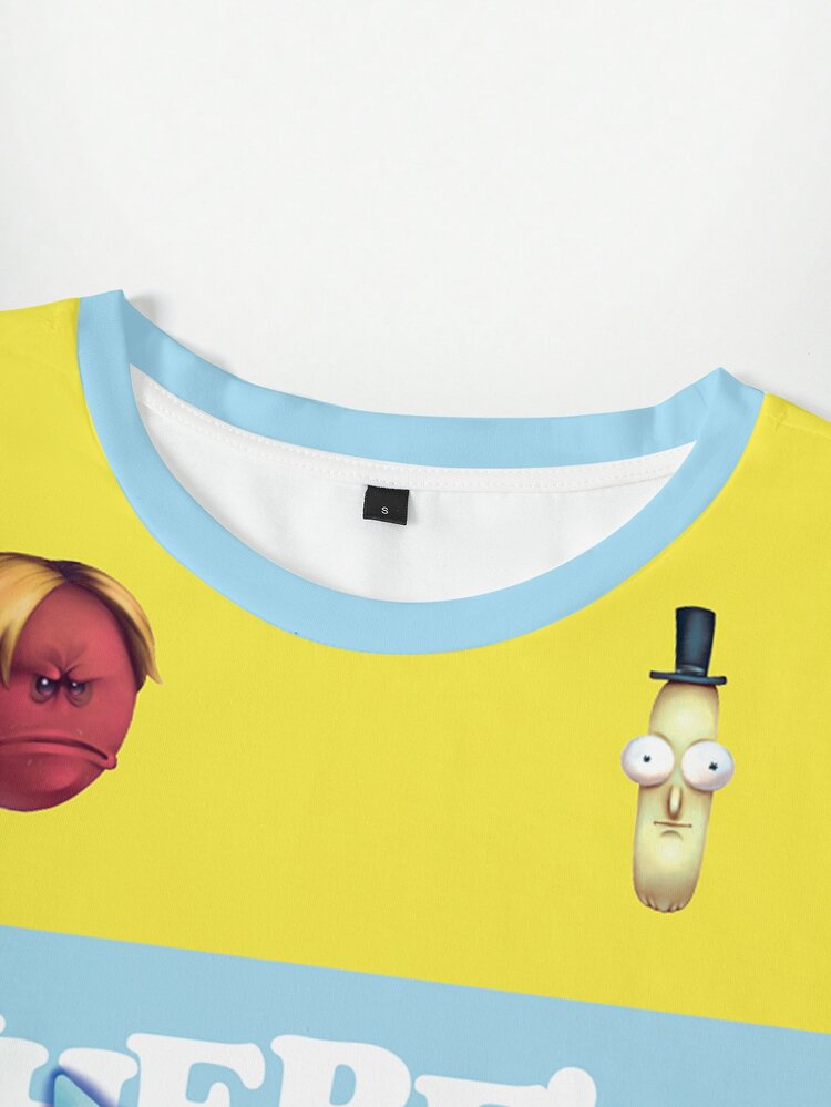 Rick and Morty X SHEIN Cartoon & Slogan Graphic Colorblock Tee - White - View 3
