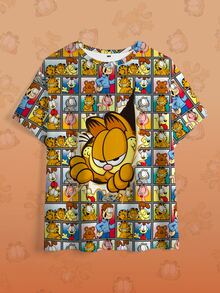 GARFIELD | SHEIN Plus Size Summer Casual Cartoon Print T-Shirt - White - View 7