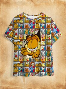 GARFIELD | SHEIN Plus Size Summer Casual Cartoon Print T-Shirt - White - View 9