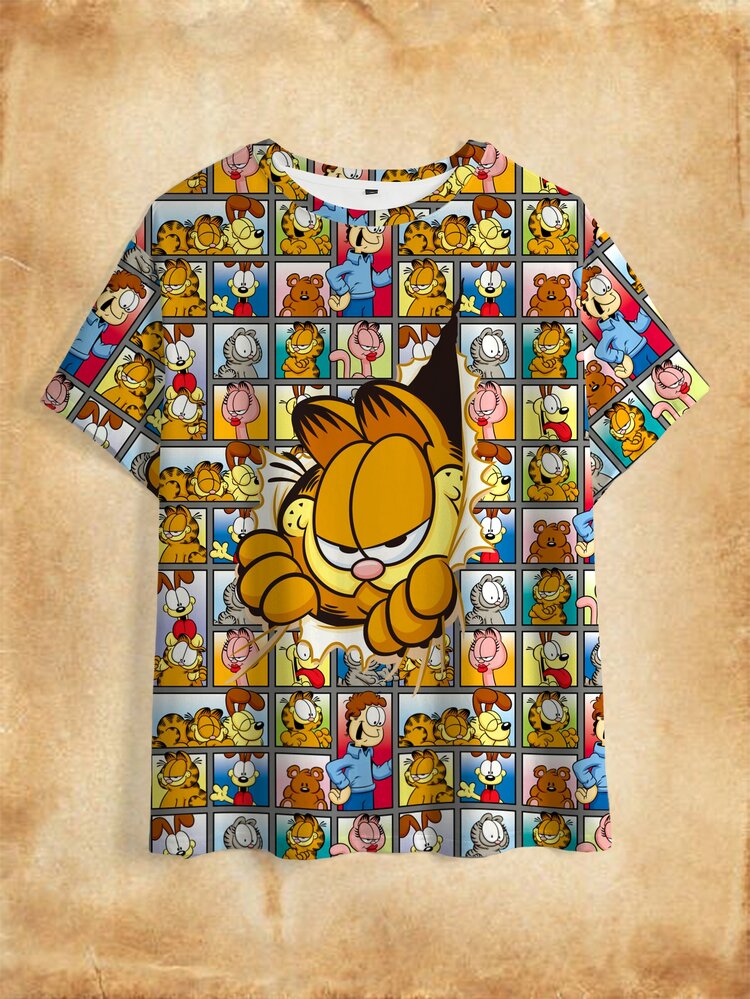 GARFIELD | SHEIN 大尺碼夏季休閒卡通印花T恤 - 白色 - 查看 9