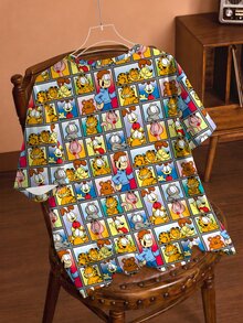 GARFIELD | SHEIN Plus Size Summer Casual Cartoon Print T-Shirt - White - View 2