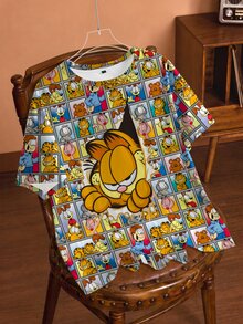 GARFIELD | SHEIN Plus Size Summer Casual Cartoon Print T-Shirt - White - View 1
