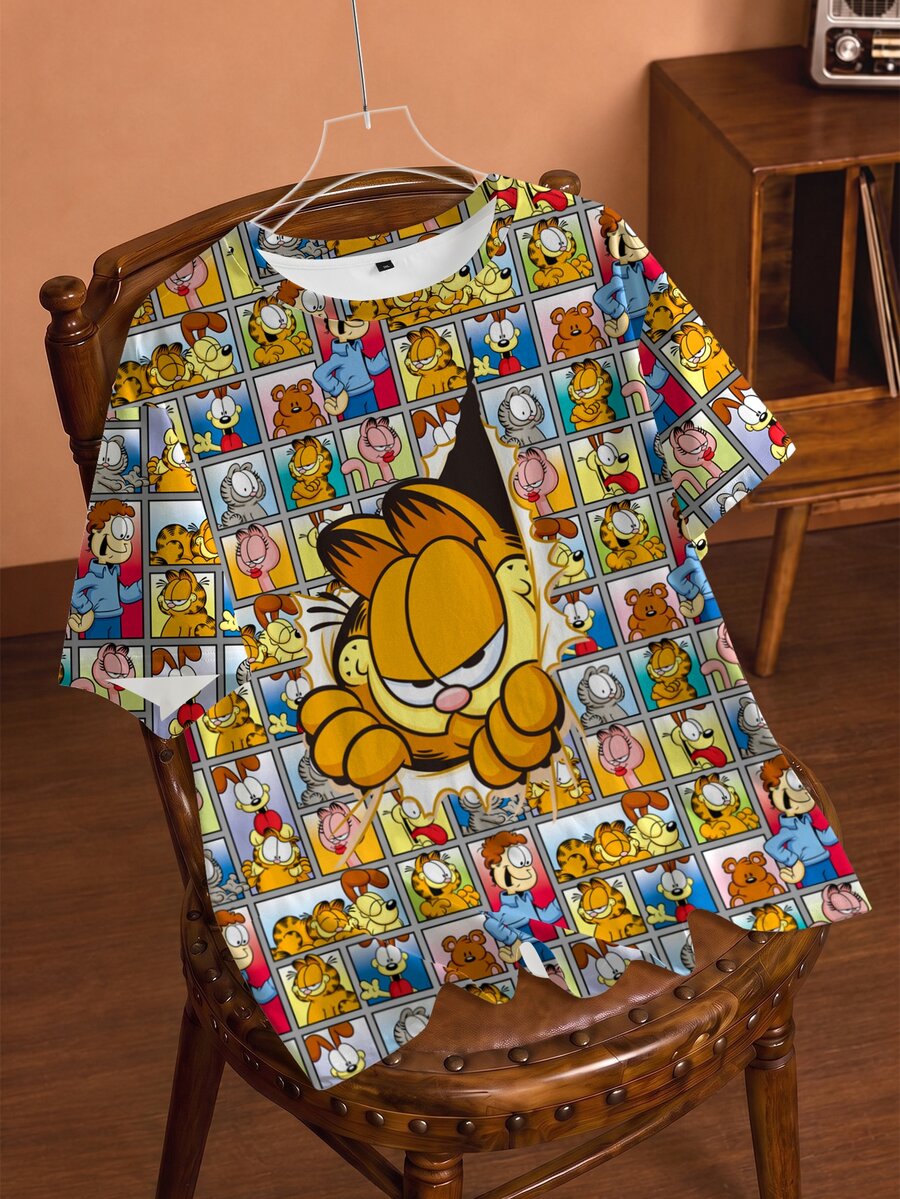 GARFIELD | SHEIN Plus Size Summer Casual Cartoon Print T-Shirt - White - View 1