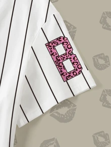Betty Boop x SHEIN Plus Size Leopard Letter Striped & Cartoon Figure Graphic Tee - White - View 5