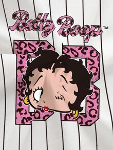 Betty Boop x SHEIN Plus Size Leopard Letter Striped & Cartoon Figure Graphic Tee - White - View 7