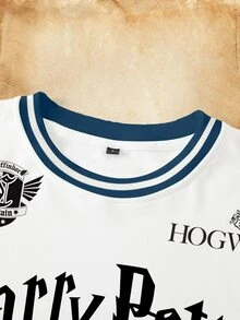 HARRY POTTER X SHEIN Sweatshirt Wanita Kerah Bulat dengan Cetakan Lencana Huruf - Putih - View 3