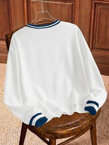 HARRY POTTER X SHEIN Sweatshirt Wanita Kerah Bulat dengan Cetakan Lencana Huruf - Putih - View 2