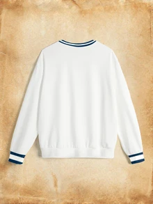 HARRY POTTER X SHEIN Sweatshirt Wanita Kerah Bulat dengan Cetakan Lencana Huruf - Putih - View 7