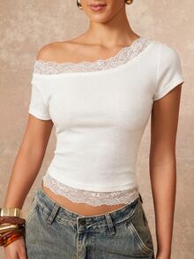 Lumalex Summer Women's Lace Patchwork Slim Fit Versatile Daily Outing Top Beach Everyday Brunch-To-Gala Versatility: Quiet Luxury Elegant Party White - Apricot - View 6