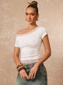 Lumalex Summer Women's Lace Patchwork Slim Fit Versatile Daily Outing Top Beach Everyday Brunch-To-Gala Versatility: Quiet Luxury Elegant Party White - Apricot - View 4