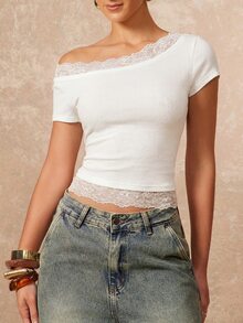 Lumalex Summer Women's Lace Patchwork Slim Fit Versatile Daily Outing Top Beach Everyday Brunch-To-Gala Versatility: Quiet Luxury Elegant Party White - Apricot - View 2