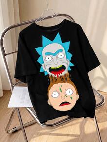 Rick and Morty X SHEIN 男士夏季休閒卡通印花T恤 - 白色 - 查看 3