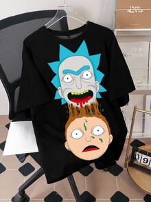 Rick and Morty X SHEIN 男士夏季休閒卡通印花T恤 - 白色 - 查看 1