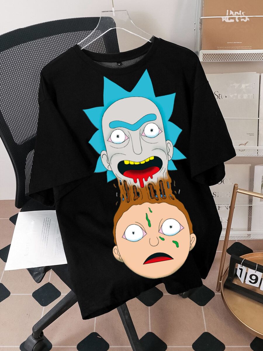 Rick and Morty X SHEIN 男士夏季休閒卡通印花T恤 - 白色 - 查看 1