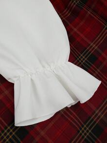 Sweetra Plus Size Bow Tie, Peter Pan Collar Colorblock Plaid Long Sleeve A-Line Dress Fall - Multicolor - View 3