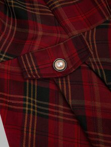 Sweetra Plus Size Bow Tie, Peter Pan Collar Colorblock Plaid Long Sleeve A-Line Dress Fall - Multicolor - View 5