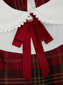 Sweetra Plus Size Bow Tie, Peter Pan Collar Colorblock Plaid Long Sleeve A-Line Dress Fall - Multicolor - View 8
