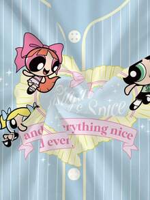 THE POWERPUFF GIRLS X SHEIN 女款夏季休閒條紋卡通印花T恤 - 白色 - 查看 6