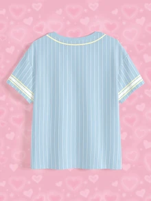 THE POWERPUFF GIRLS X SHEIN 女款夏季休閒條紋卡通印花T恤 - 白色 - 查看 8